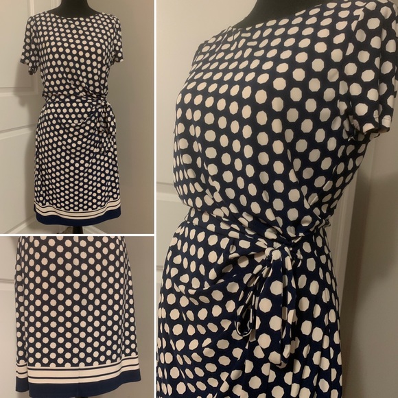 Faux Wrap Navy/White Polka Dot Eliza J Dress - Picture 4 of 13